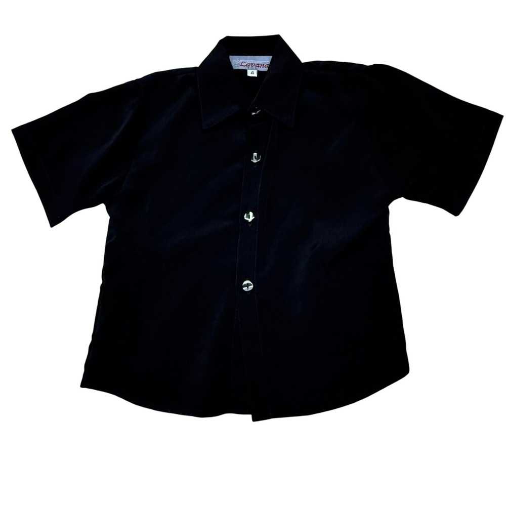 Lavana USA Kids Black Microfiber Short Sleeve Button Up Dress Shirt Size 4